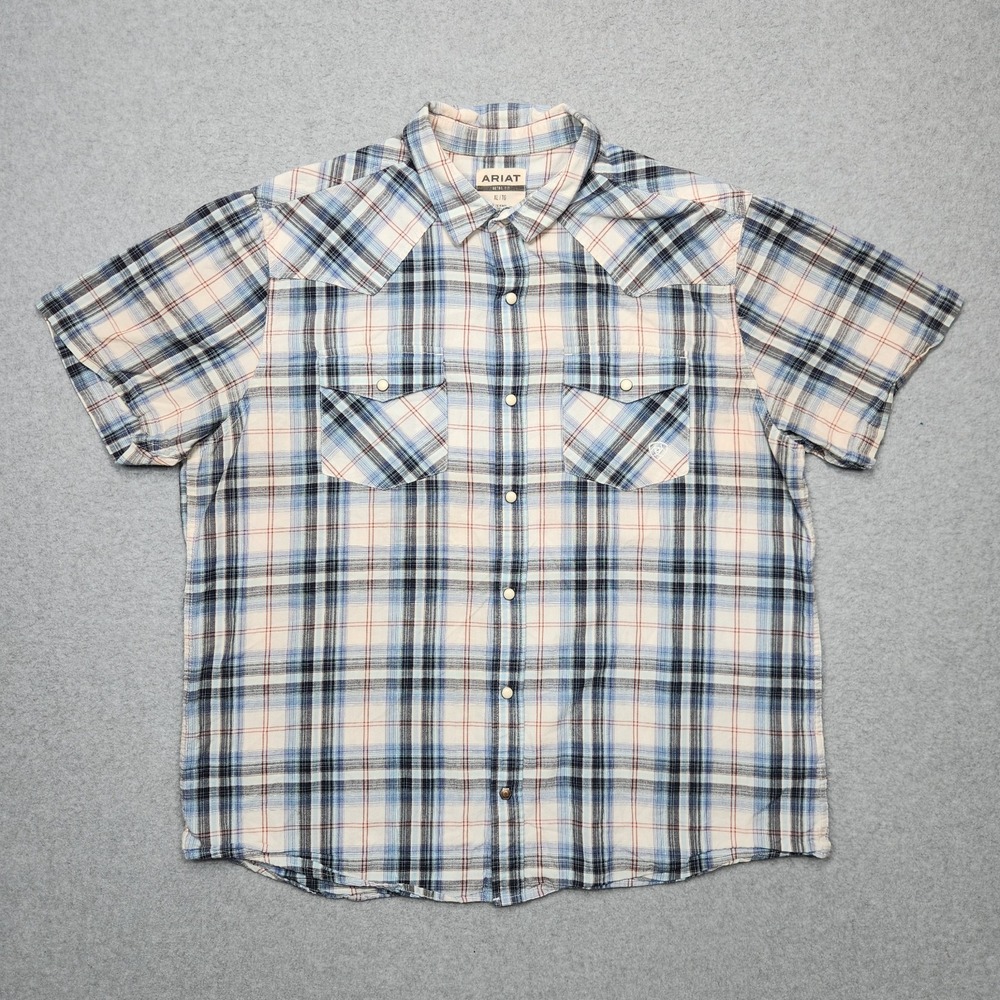 Ariat Retro Fit‎ Pearl Snap Shirt Mens XL Multicolored Plaid Western Saw Tooth